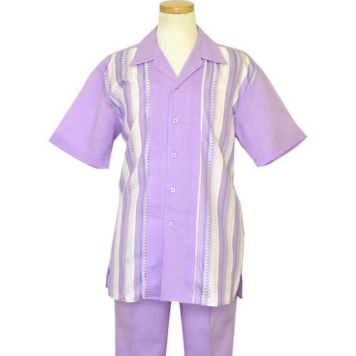 Successos 100% Linen Lilac With Lilac / Purple / White Embroidered Artistic Design 2 Pc Outfit SP3327